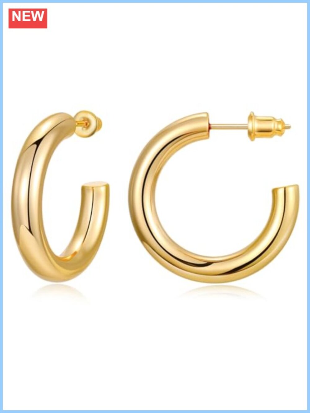 14K Gold Plated Chunky Open Hoop Earrings